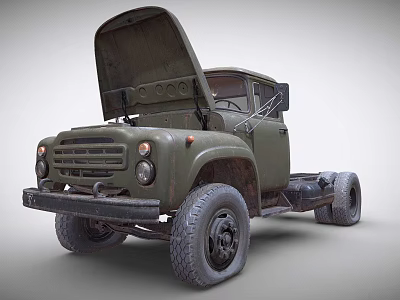 Vintage Green Truck With Open Hood Classic Design Large Tires And Retro Style 3d model