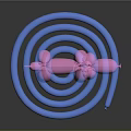 Pink Balloon Dog Standing On Blue Spiral Object With Black Background