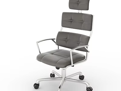 Gray Leather Office Chair With Metal Frame And Comfortable Multi Layer Backrest 3d model