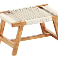 Modern Rustic Wooden Stool With Hand Woven Seat And Solid Legs