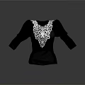 Elegant Black Top With White Lace Neckline And Puffed Sleeves Design
