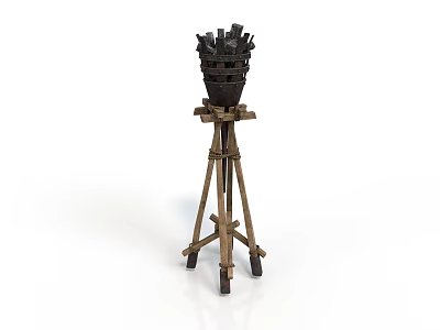 Ornate Medieval Iron Throne Decorative Piece On Wooden Tripod Stand 3d model