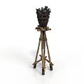 Ornate Medieval Iron Throne Decorative Piece On Wooden Tripod Stand