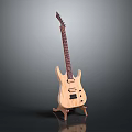 Wooden Electric Guitar Displayed On Stand With Natural Wood Neck And Body