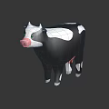 Black And White Cow Figure With Pink Nose Standing On Dark Background With Reflection