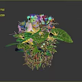 Colorful Plant Bouquet With Purple Pink Yellow Flowers And Green Leaves