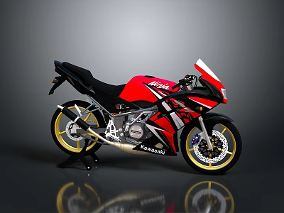 Yamaha Red And Black Sport Motorcycle With White Accents Black Seat Yellow Rimmed Wheels Streamlined 3d model