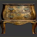 Antique Wooden Chest of Drawers With Two Drawers Metal Handles And Curved Legs