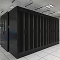 Modern Data Center Room With Glass Partitions Server Racks And Computer Consoles 3d model