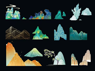 Artistic Mountain Shaped Wall Decor With Colorful Patterns And Modern Design Elements 3d model