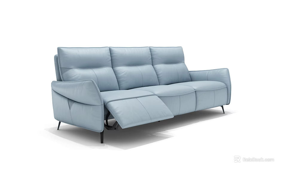 Light Blue Modern Reclining Leisure Sofa Set Three Seater With Black Legs 3d model 