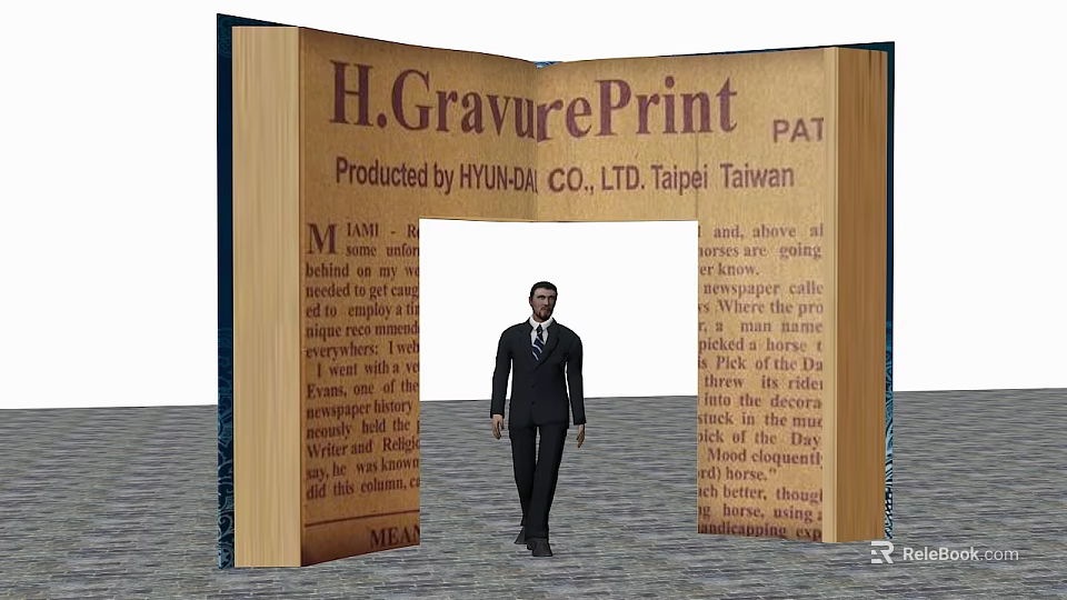 Book Formed Archway Produced by HYUNDA CO LTD Taipei Taiwan With Man Standing In Middle 3d model 