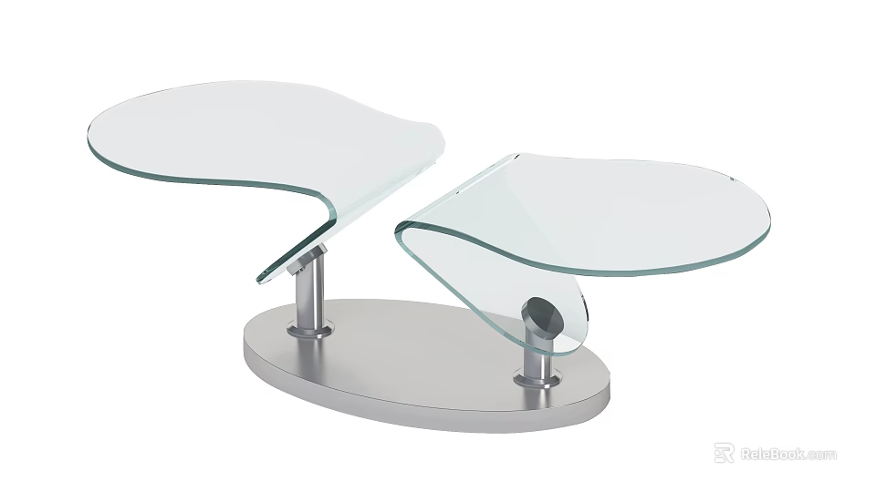 Modern Curved Glass Top Coffee Table With Sleek Silver Metal Base Design 3d model 