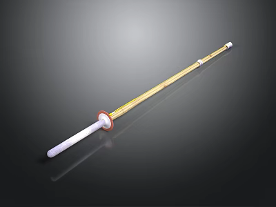 Long Yellow Staff Weapon With White Ends And Red Ring Design 3d model