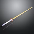 Long Yellow Staff Weapon With White Ends And Red Ring Design