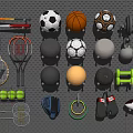 Diverse Sports Equipment Collection with Tennis Rackets Basketball Dumbbells Kettlebells and Boxing Gloves