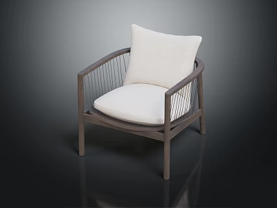 Modern Minimalist Wooden Frame Chair With Slatted Backrest Light Fabric Cushion And Curved Armrests Design 3d model