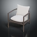 Modern Minimalist Wooden Frame Chair With Slatted Backrest Light Fabric Cushion And Curved Armrests Design