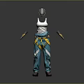 Practical Workwear Outfit With White Tank Top Teal Pants Yellow Tool Belt Goggles And Gloves