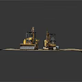 Yellow Bulldozer And Excavator Construction Equipment Parked On Sand Site