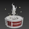 Cheerful Woman Holding Drumsticks Standing On A Drum With Yellow Stars Green Background