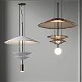 Modern Minimalist Hanging Pendant Lights With White Brown Layered Disc Design And Spherical Bulb