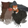 Collection of Cozy Scarves Pillows and Fox Plush with Decorative Flower