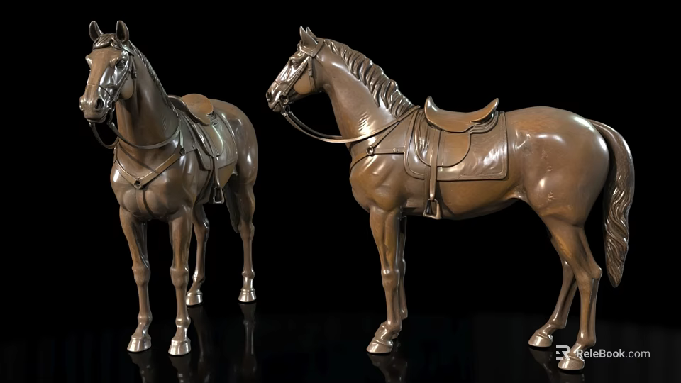 Exquisite Bronze Horse Sculptures With Detailed Saddle Reins And Realistic Design 3d model 