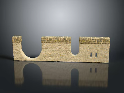 Decorative Stone Wall Model With Brick Texture And U Shaped Gaps On Reflective Surface 3d model