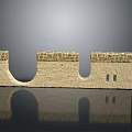 Decorative Stone Wall Model With Brick Texture And U Shaped Gaps On Reflective Surface