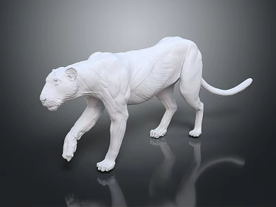 White Tiger Sculpture 3D Rendered With Muscular Details In Standing Pose On Black Background 3d model