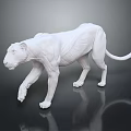 White Tiger Sculpture 3D Rendered With Muscular Details In Standing Pose On Black Background