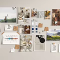 Creative Photo Wall with Landscape Photos People Collages Charts Shapes Notes Cards on Light Background