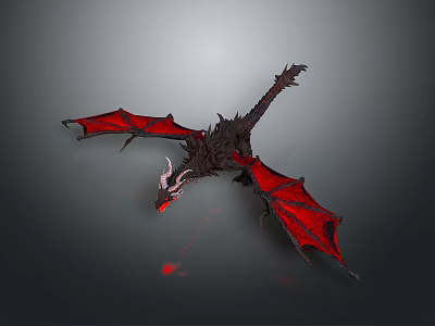 Flying Animal Mythical Dragon With Red Wings Black Body And Glowing Red Details 3d model