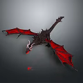 Flying Animal Mythical Dragon With Red Wings Black Body And Glowing Red Details
