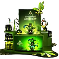Green Themed Display Rack With Product Brand And Plant Decor