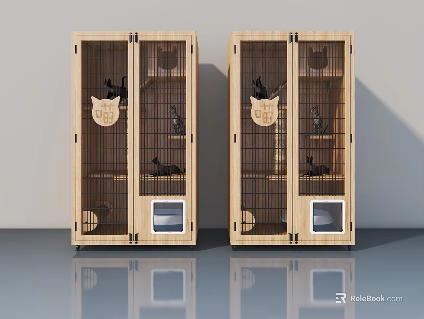 Wooden Cat Cages with Swing Glass Doors and Multi Level Perches for Cats 3d model 