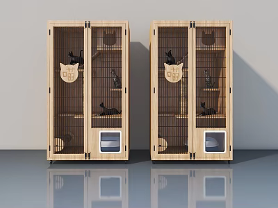 Wooden Cat Cages with Swing Glass Doors and Multi Level Perches for Cats 3d model