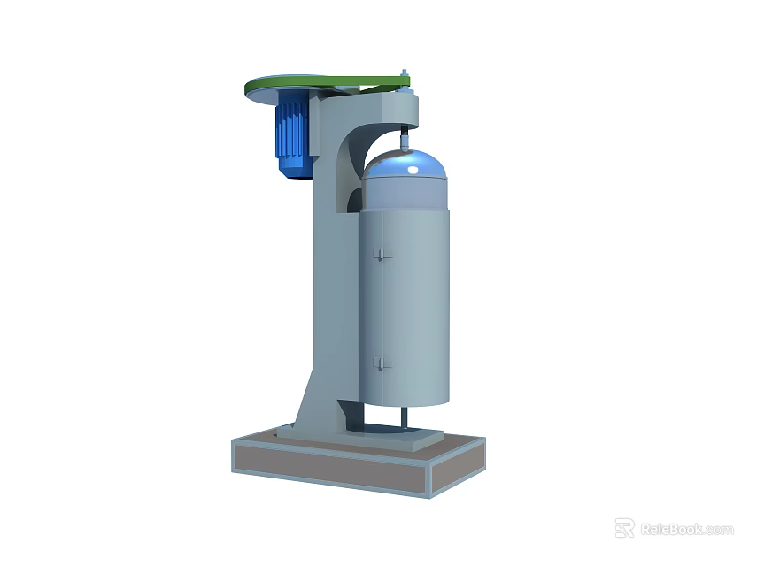 Industrial Vertical Equipment With Green Top Blue Component Gray Body And Stable Base 3d model 