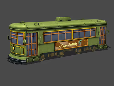 Vintage Green Electric Train With Yellow Window Frames And Decorative Body Patterns 3d model
