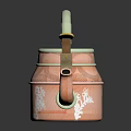 Decorative Pink Teapot With Green Handle And White Textured Patterns For Daily Use
