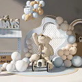 First Birthday Celebration With Teddy Bear On Tricycle And Pastel Balloon Decorations