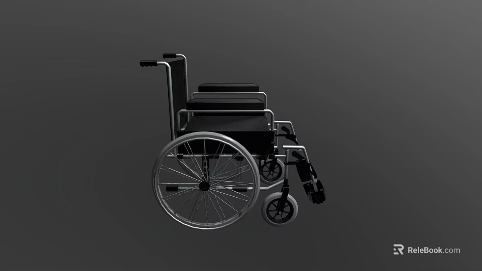 Black Manual Wheelchair With Steel Frame Large Rear Wheels And Mobility Design 3d model 