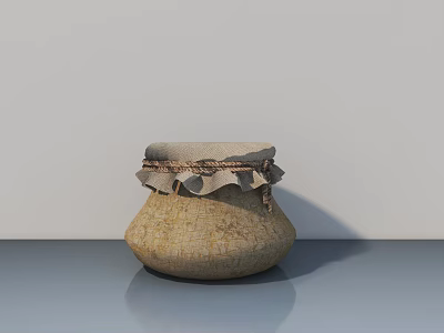 Beige Woven Sofa Stool With Folded Top Decorative Trim For Home Decor 3d model