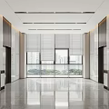 Modern Elevator Hallway With Marble Walls Large Windows Polished Floors And Recessed Lighting