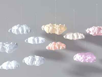 Cloud Shaped Chandeliers In Multiple Colors White Light Yellow Light Pink Hanging In Gray Background 3d model