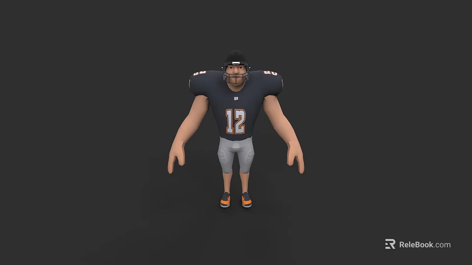 Game Movie Character Football Player Black Jersey Number 12 Gray Pants Orange Black Shoes 3d model 