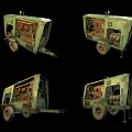 Vintage Green Wheeled Industrial Equipment With Metal Structure And Mechanical Parts