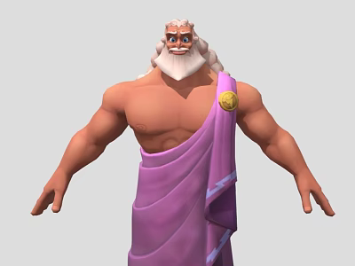 Game Movie Character With White Beard Muscular Build Purple Robe And Golden Badge 3d model