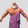Game Movie Character With White Beard Muscular Build Purple Robe And Golden Badge